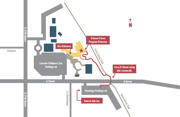 A map showing the parking areas and walking routes to the school